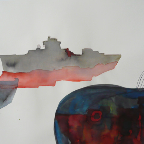 Isola/Esodo/Esilio | Battaglia navale, 2011/12. Disegni con inchiostri Ecoline e inchiostra di China su carta (42x55 cm cad.).