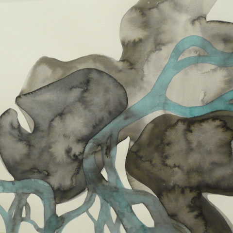 Isola/Esodo/Esilio | Verso il Grande Mare, 2013. Disegni all’inchiostro di China e pittura acrilica su carta Fabriano 50x140cm, in 2 parti.