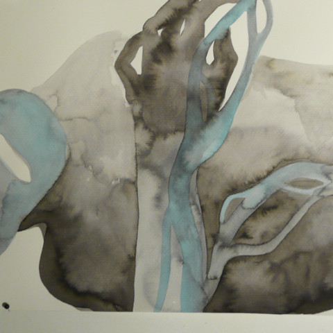 Isola/Esodo/Esilio | Verso il Grande Mare, 2013. Disegni all’inchiostro di China e pittura acrilica su carta Fabriano 50x140cm, in 2 parti.