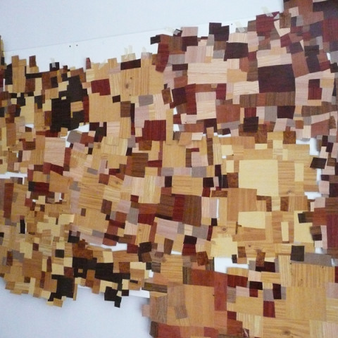 Sicilia (zattera), 2009. Mosaico di ritagli di vinil adesivo a decoro finto legno (circa 150x4 m).