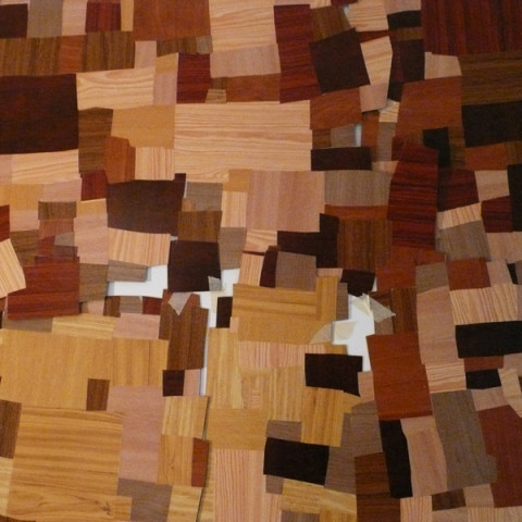 Sicilia (zattera), 2009. Mosaico di ritagli di vinil adesivo a decoro finto legno (circa 150x4 m).