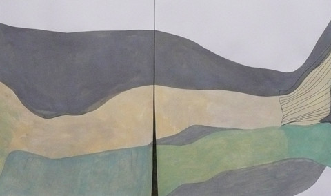 Isola/Esodo/Esilio | Verso il Grande Mare, 2013. Disegni all’inchiostro di China e pittura acrilica su carta Fabriano 50x140cm, in 2 parti.