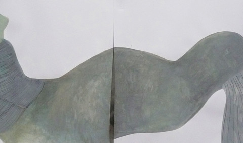 Isola/Esodo/Esilio | Verso il Grande Mare, 2013. Disegni all’inchiostro di China e pittura acrilica su carta Fabriano 50x140cm, in 2 parti.