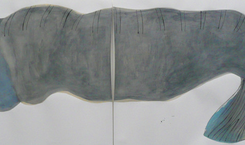 Isola/Esodo/Esilio | Verso il Grande Mare, 2013. Disegni all’inchiostro di China e pittura acrilica su carta Fabriano 50x140cm, in 2 parti.