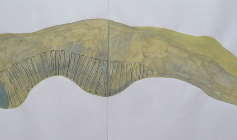 Isola/Esodo/Esilio | Verso il Grande Mare, 2013. Disegni all’inchiostro di China e pittura acrilica su carta Fabriano 50x140cm, in 2 parti.