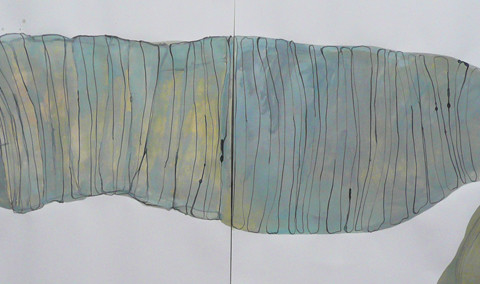 Isola/Esodo/Esilio | Verso il Grande Mare, 2013. Disegni all’inchiostro di China e pittura acrilica su carta Fabriano 50x140cm, in 2 parti.