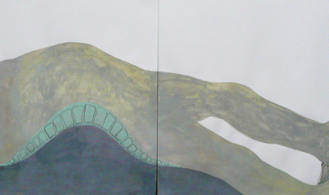 Isola/Esodo/Esilio | Verso il Grande Mare, 2013. Disegni all’inchiostro di China e pittura acrilica su carta Fabriano 50x140cm, in 2 parti.