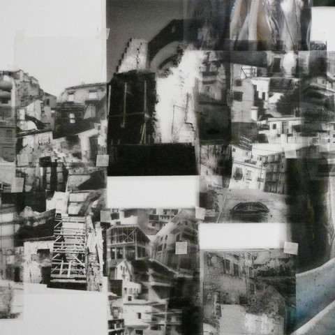 Quoi de nouveau sous le soleil? - Babele 2005, fotomontaggio in situ, in bianco e nero con elementi a colori su acetata (dimensioni variabili).