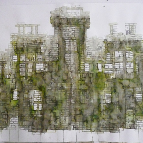 Quoi de nouveau sous le soleil? - Torri/rovine, 2009. Disegni all’inchiostro Ecoline su carta Murillo (100x150 cm).