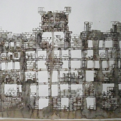 Quoi de nouveau sous le soleil? - Torri/rovine, 2009. Disegni all’inchiostro Ecoline su carta Murillo (100x150 cm).